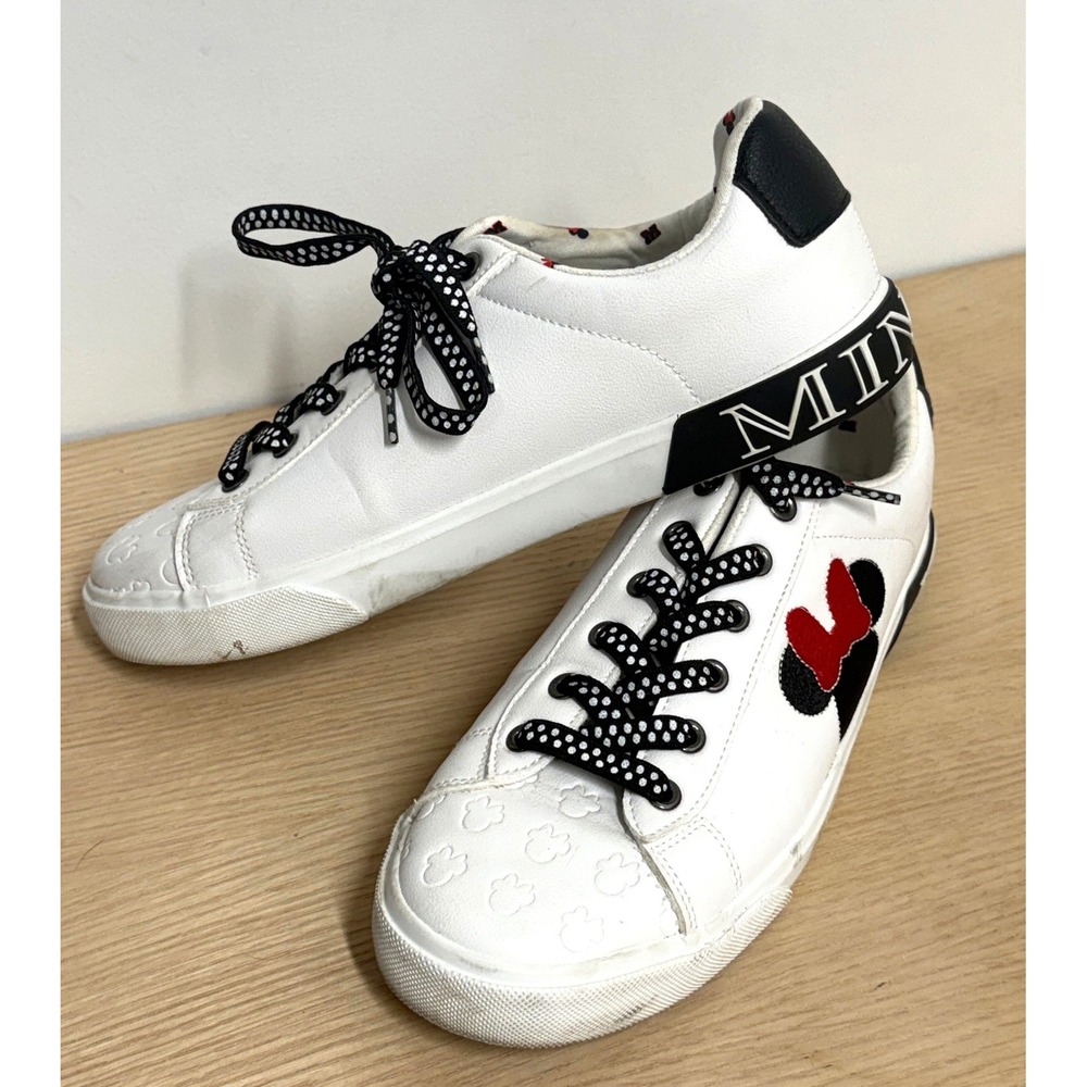 Disney Minnie Mouse Ground Up White Sneakers Polka Dot Laces Womens‎ 9.5